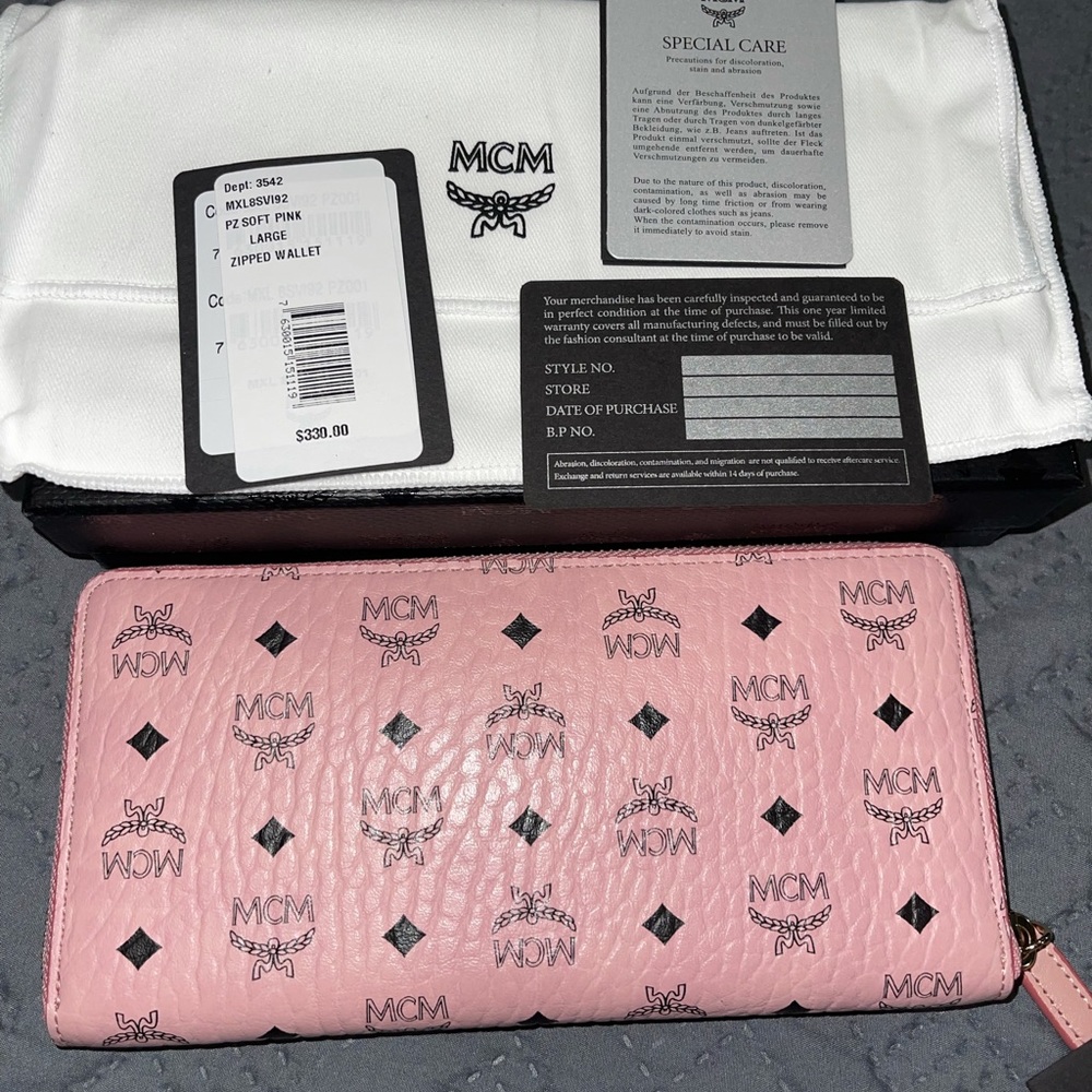 MCM Large Soft Pink Zipped Wallet